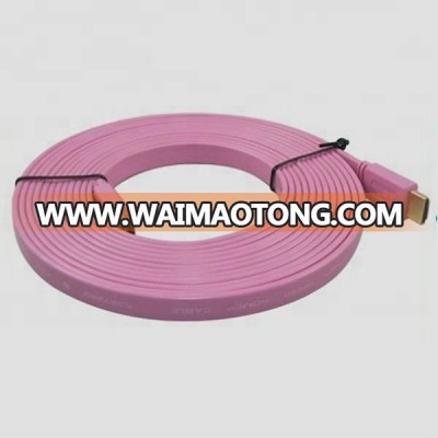 high speed gold plated flat noodle hd 1080p male to male cables 1.4v pink 5m