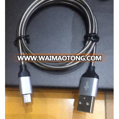 High quality Spring Stainless Steel Pure Metal Usb Data Charging Cable For android samsung