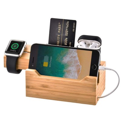 Charging Station for  Watch&phone  Charger  Dock Cable Management Wood Charging Station with 3 USB Ports